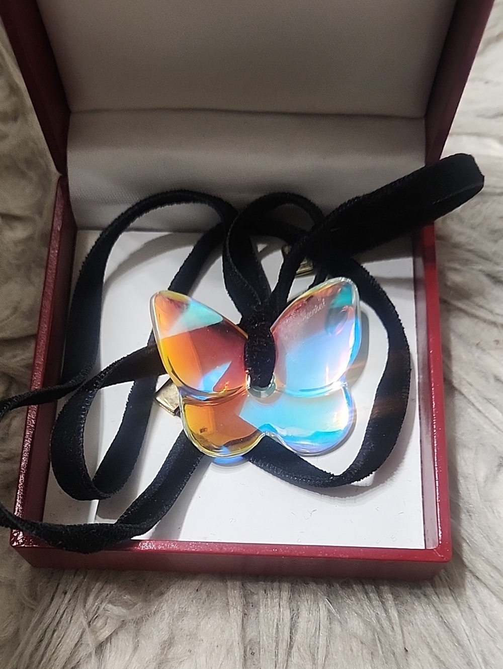 Baccarat Iridescent Butterfly Pendant in Blue-Pink-Orange